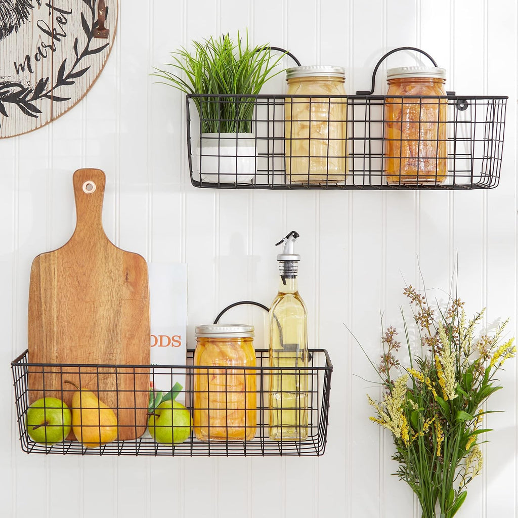 DII Farmhouse Vintage Décor, Wire Wall Basket, Assorted, Black, 2 Piece (Pack of 2)