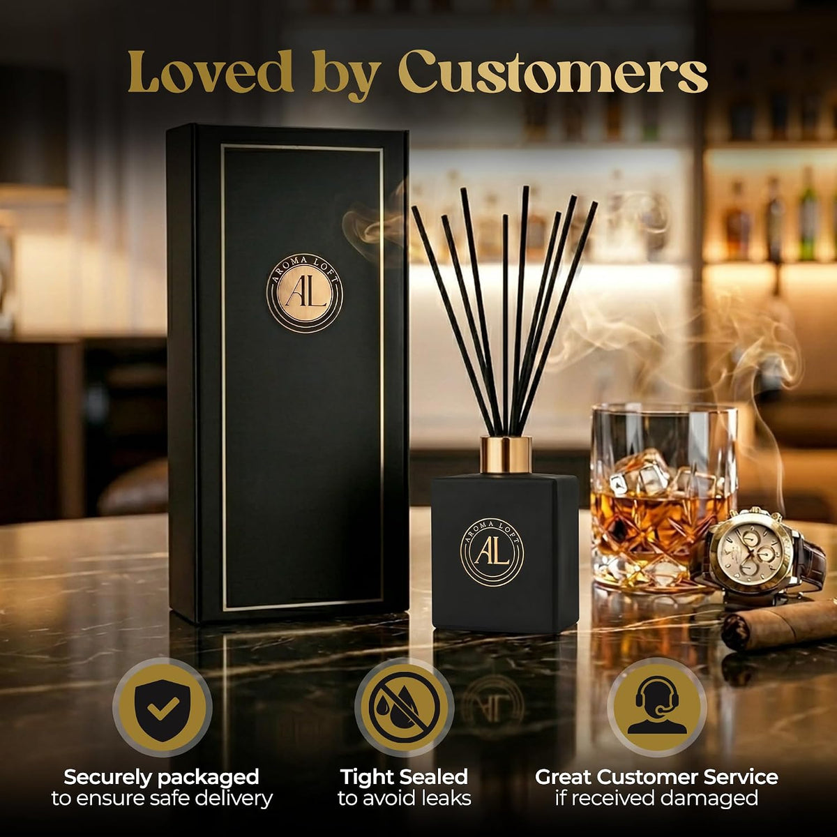 Black Reed Diffusers for Home | Premium Long-Lasting Fragrance Diffuser | Reed Diffuser Sticks in Oil Set | Smells Good in Bathroom & Office | Black, Balsam Reed Diffuser(5 oz)