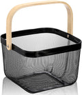 ZEAYEA Mesh Steel Fruit Basket Bin with Handle, Multi-functional Hanging Storage Organizer Garden Harvest Basket, Metal Wire Kitchen Basket for Cabinet, Pantry, Bathroom, Picnic, Home Decor, Black