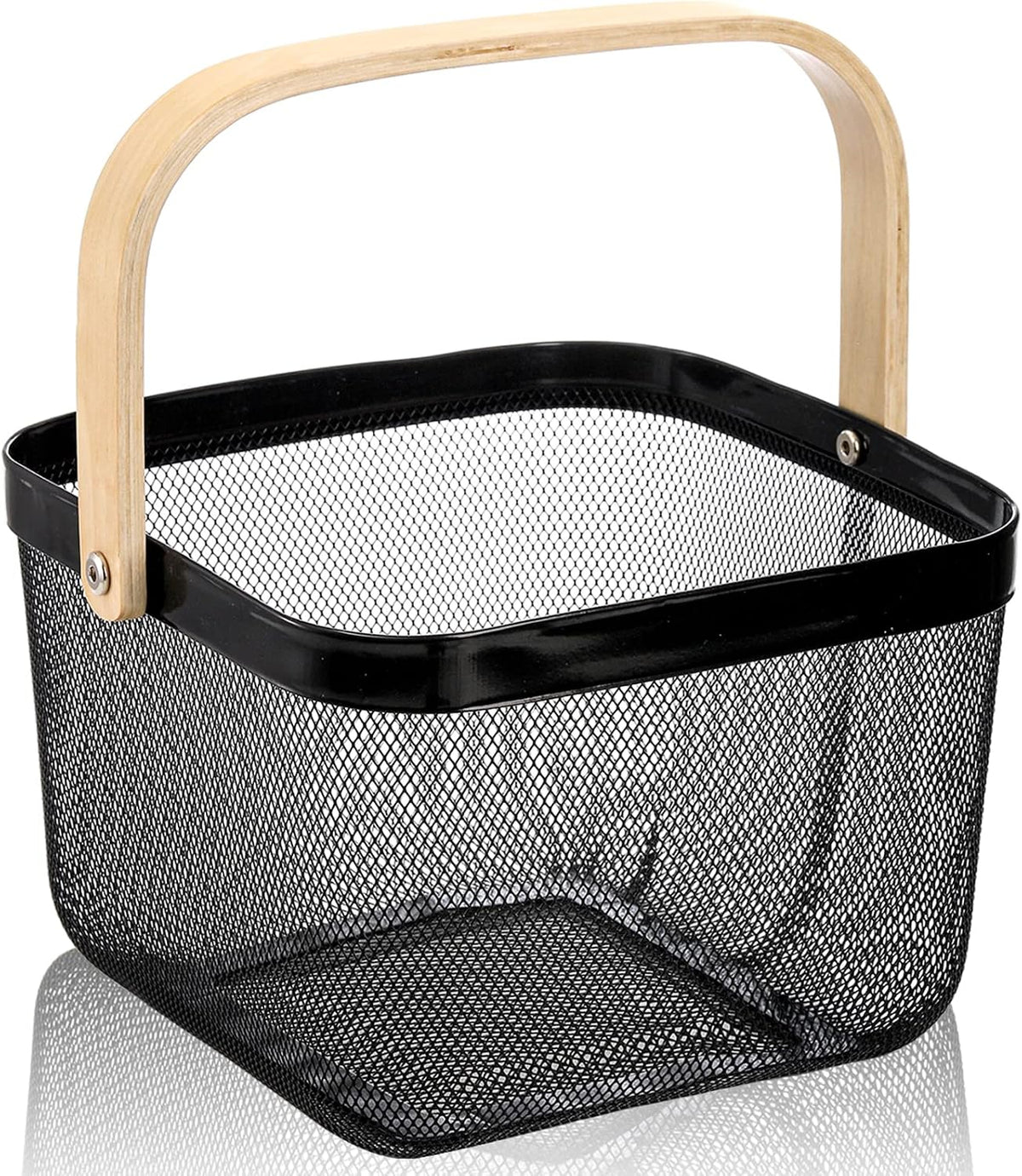 ZEAYEA Mesh Steel Fruit Basket Bin with Handle, Multi-functional Hanging Storage Organizer Garden Harvest Basket, Metal Wire Kitchen Basket for Cabinet, Pantry, Bathroom, Picnic, Home Decor, Black