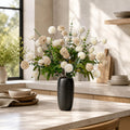 Der Rose Fake Flowers in Ceramic Vase, 18Pcs White Blooms for Spring Decor