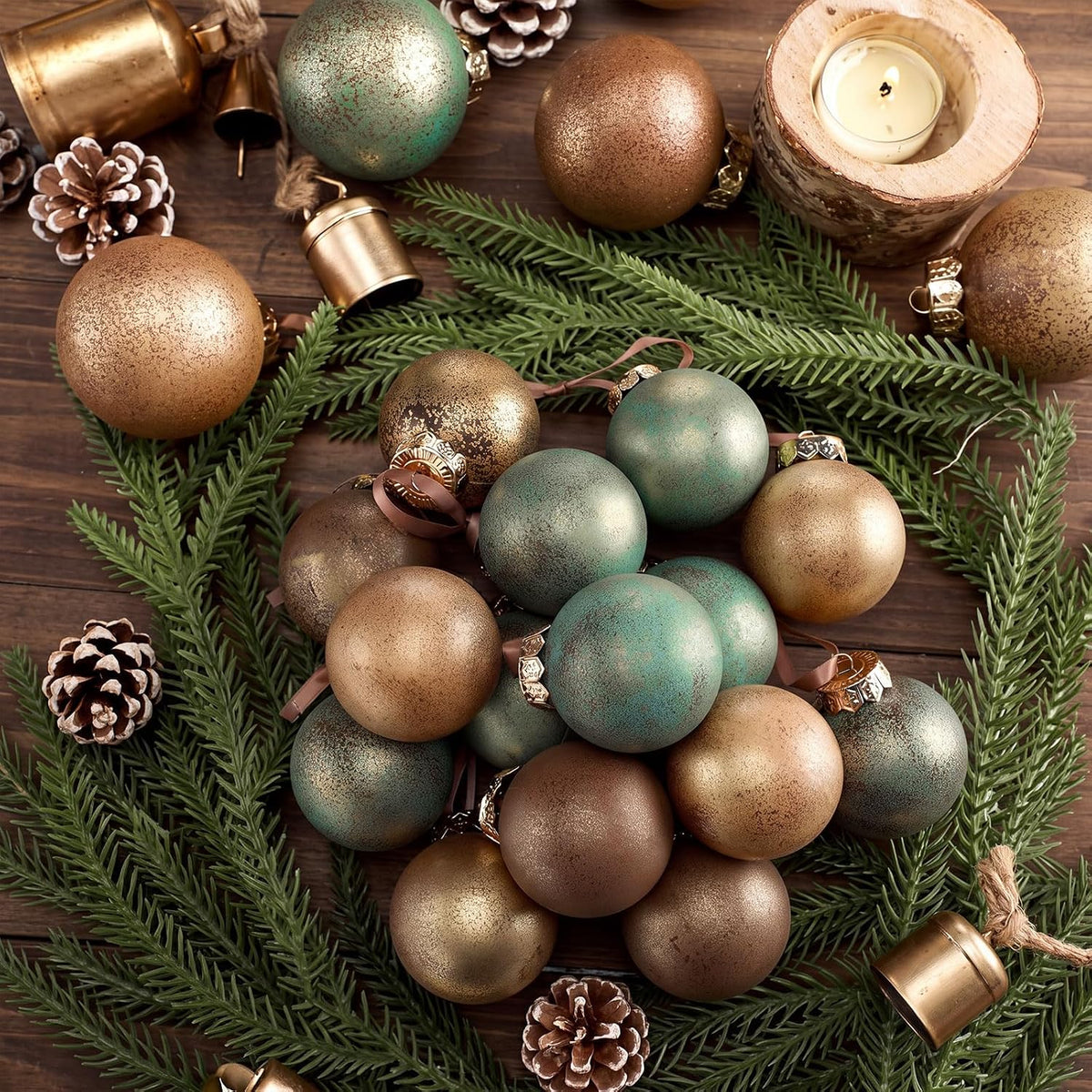 Yunlly 24 Pcs Textured Christmas Ornament 2.36'' Tree Decor,Green