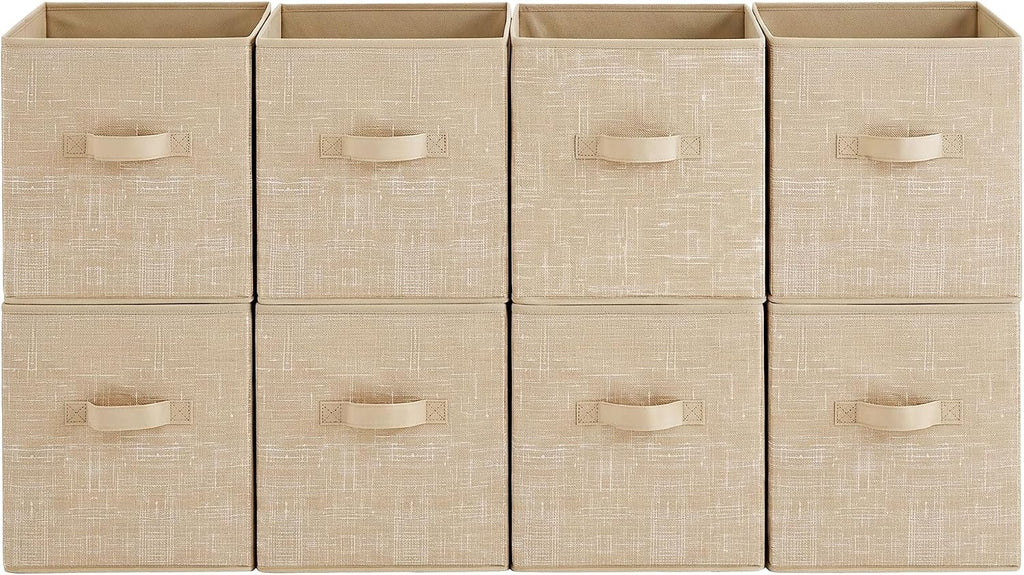 SONGMICS HOME Foldable Storage Cubes Set of 8, Fabric Shelf Organizer Bins with Handles, Closet Storage Boxes for Clothes, 10.4 x 10.4 x 11.2 Inches, Beige