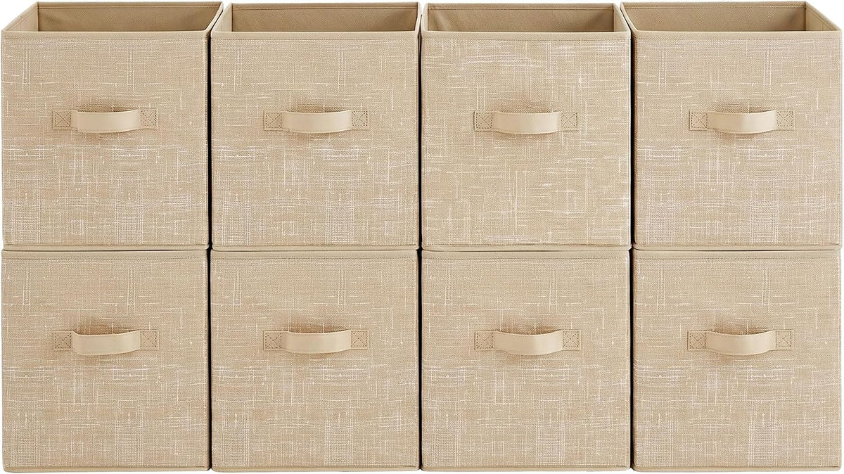 SONGMICS HOME Foldable Storage Cubes Set of 8, Fabric Shelf Organizer Bins with Handles, Closet Storage Boxes for Clothes, 10.4 x 10.4 x 11.2 Inches, Beige