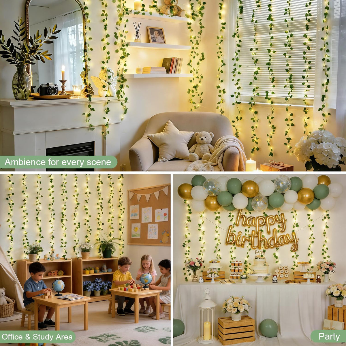 JMEXSUSS 200 LED Vine Lights, Pothos Vines with Fairy Lights Curtain