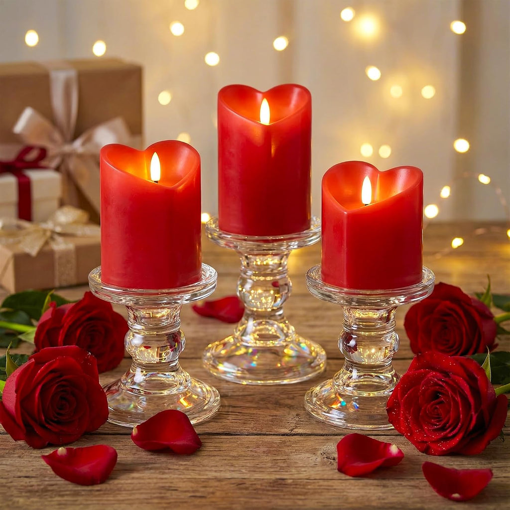Valentines Day Flameless Candles with Remote, Heart Shaped LED Candles