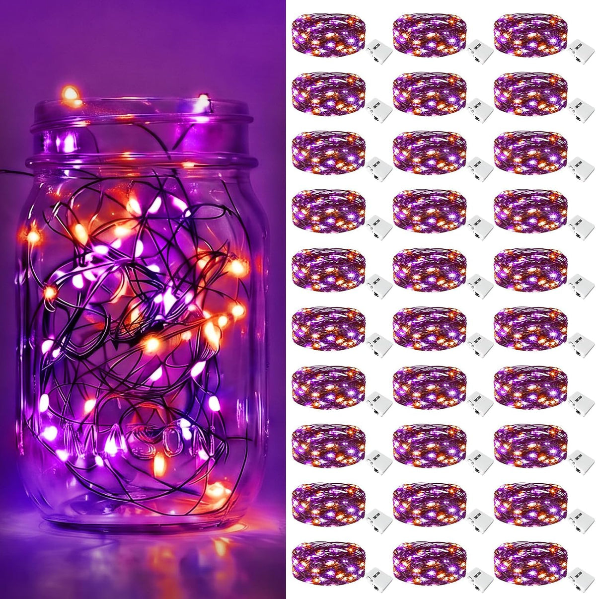 btfarm 30 Pack Orange Purple Halloween Fairy Lights Battery Operated 3 Mode