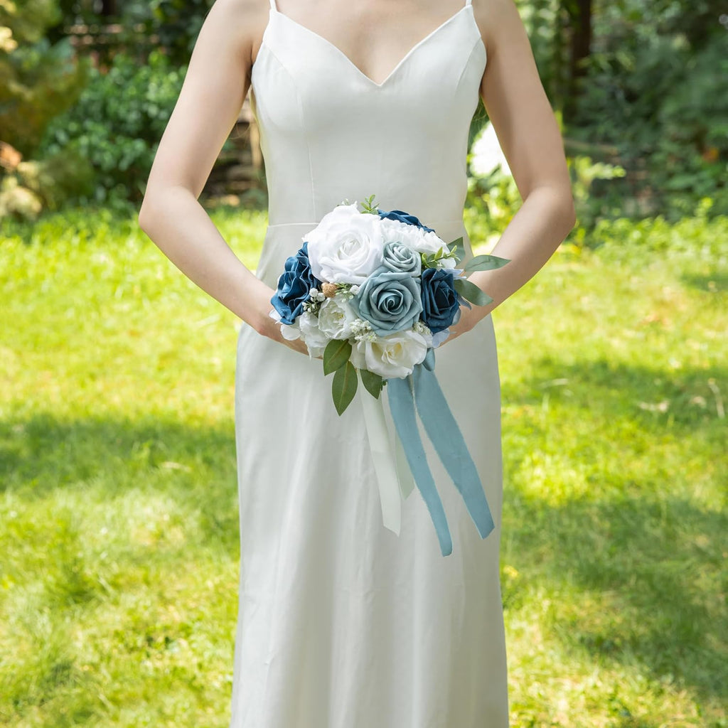 ponatia Dusty Blue Wedding Bouquets for Bride Bridesmaid