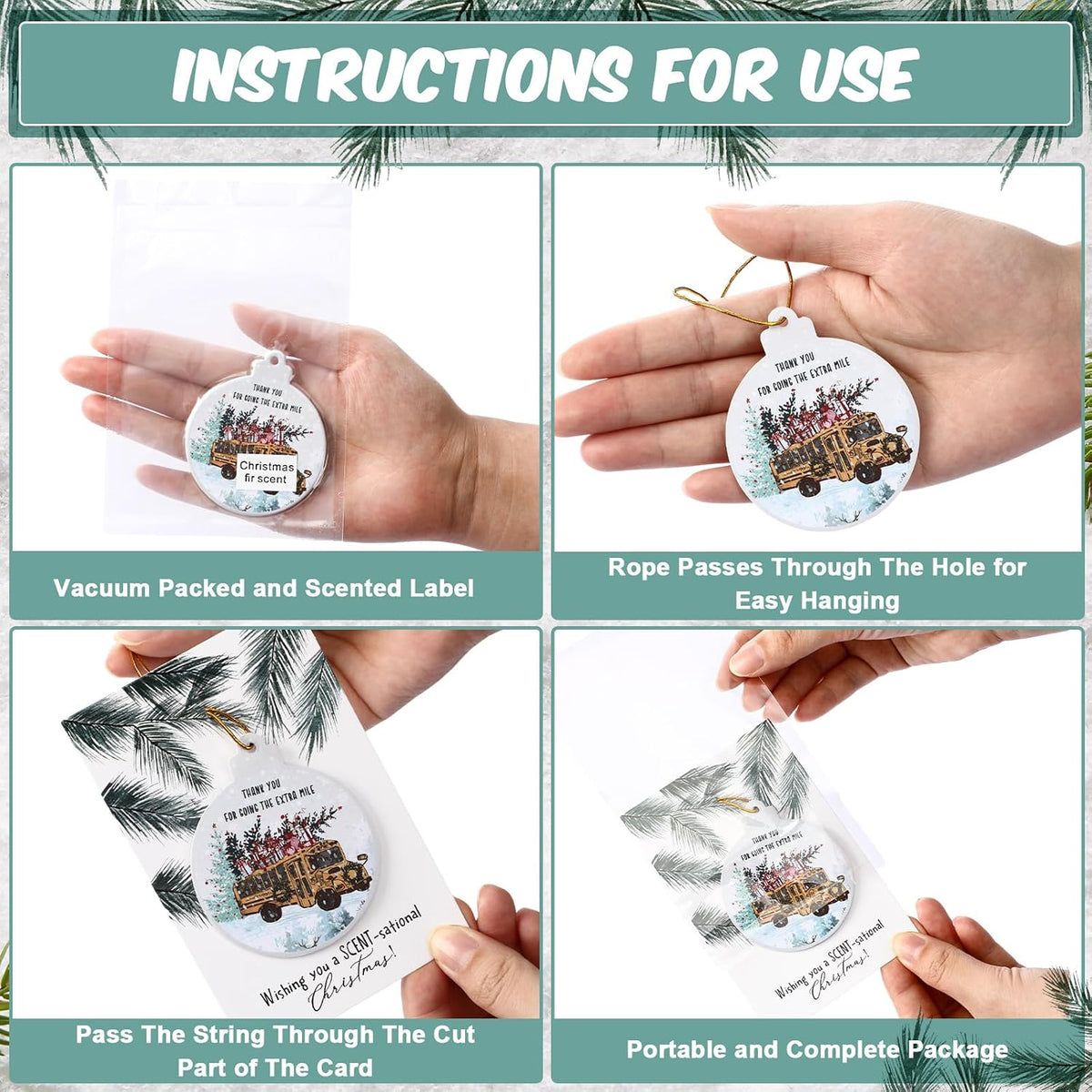5 Sets Christmas Bus Driver Gifts Scented Ornaments with Gift Cards