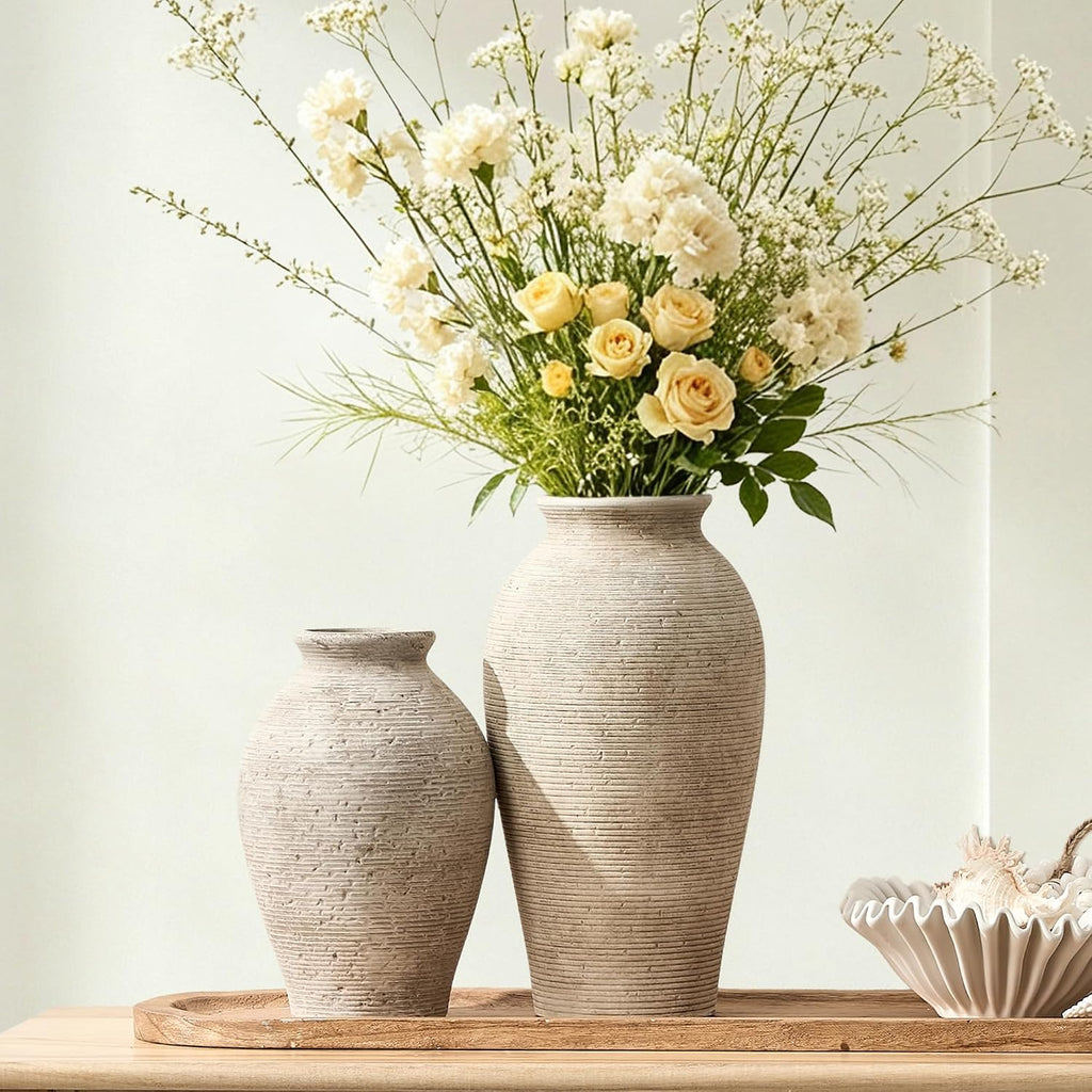 Vanselia Ceramic Flower Vase Home Decor - Large Tall Farmhouse Table Vases Rustic Vintage Living Room Kitchen Bedroom Decorations for House Book Shelf Office Coffee Desk Dining Fireplace (12" Retro)