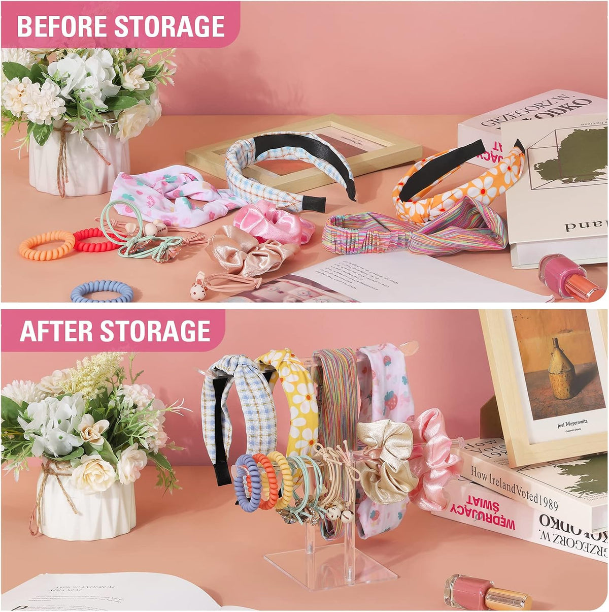 Headband Holder, Scrunchie Holder Acrylic, Clear Hair Ties Stand Organizer