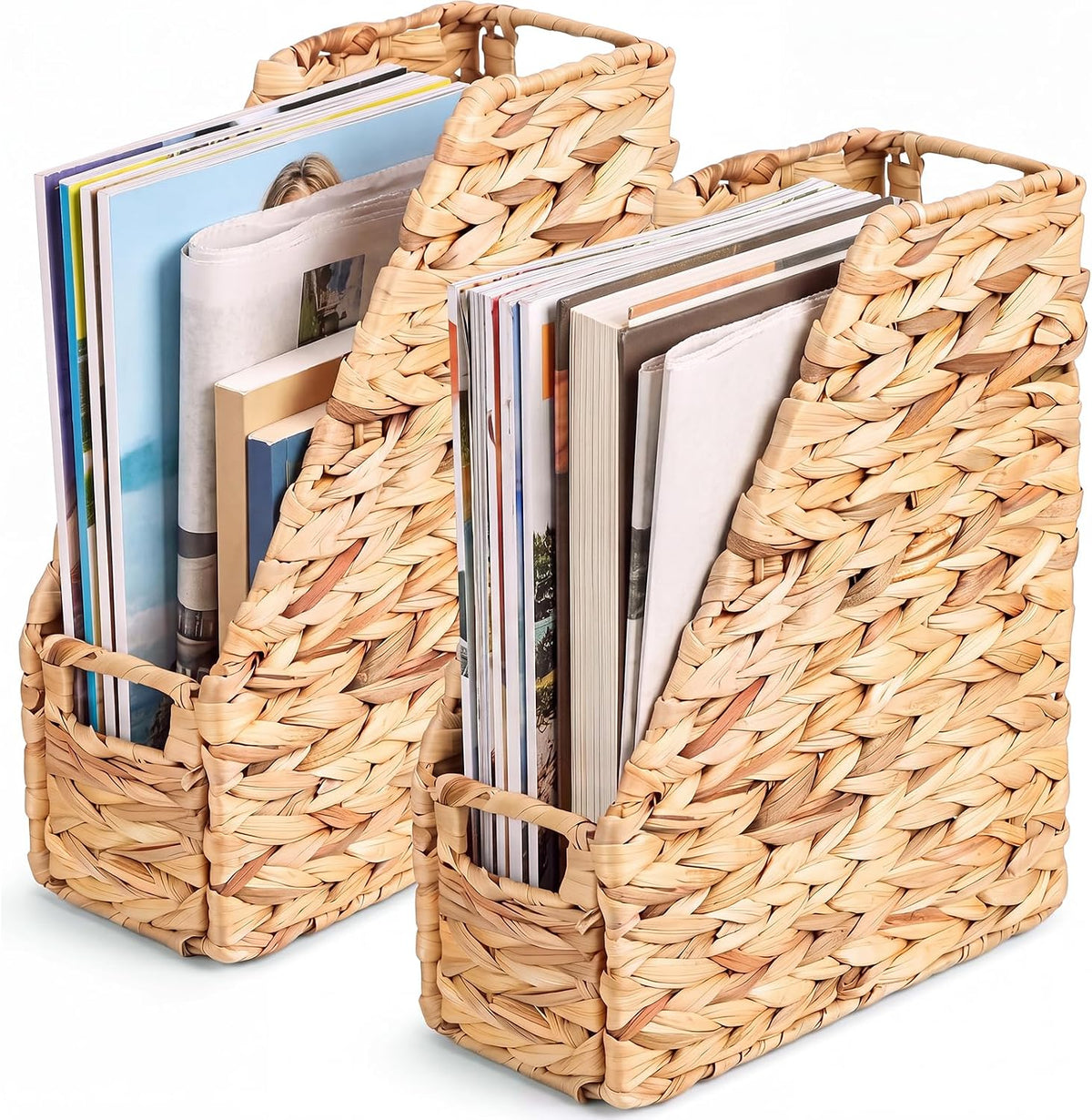 2 Pcs Handwoven Magazine File Holder 11.8'' Foldable Design