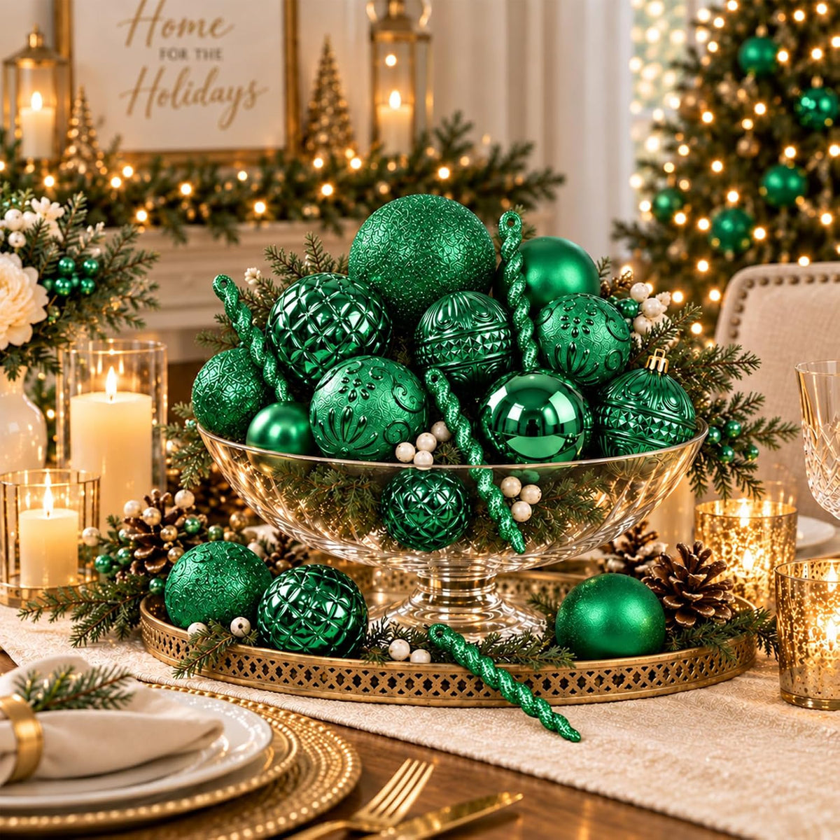 47pcs Green Christmas Ornaments Set Christmas Tree Decorations