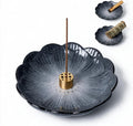 Pinehaven Ceramic Lotus Incense Holder – 5.5 Inch Hand-Sculpted Tray, Brass 9-Hole Insert for Sticks, Palo Santo, Sage & Cones – Japanese Zen Home Décor for Meditation (Black)