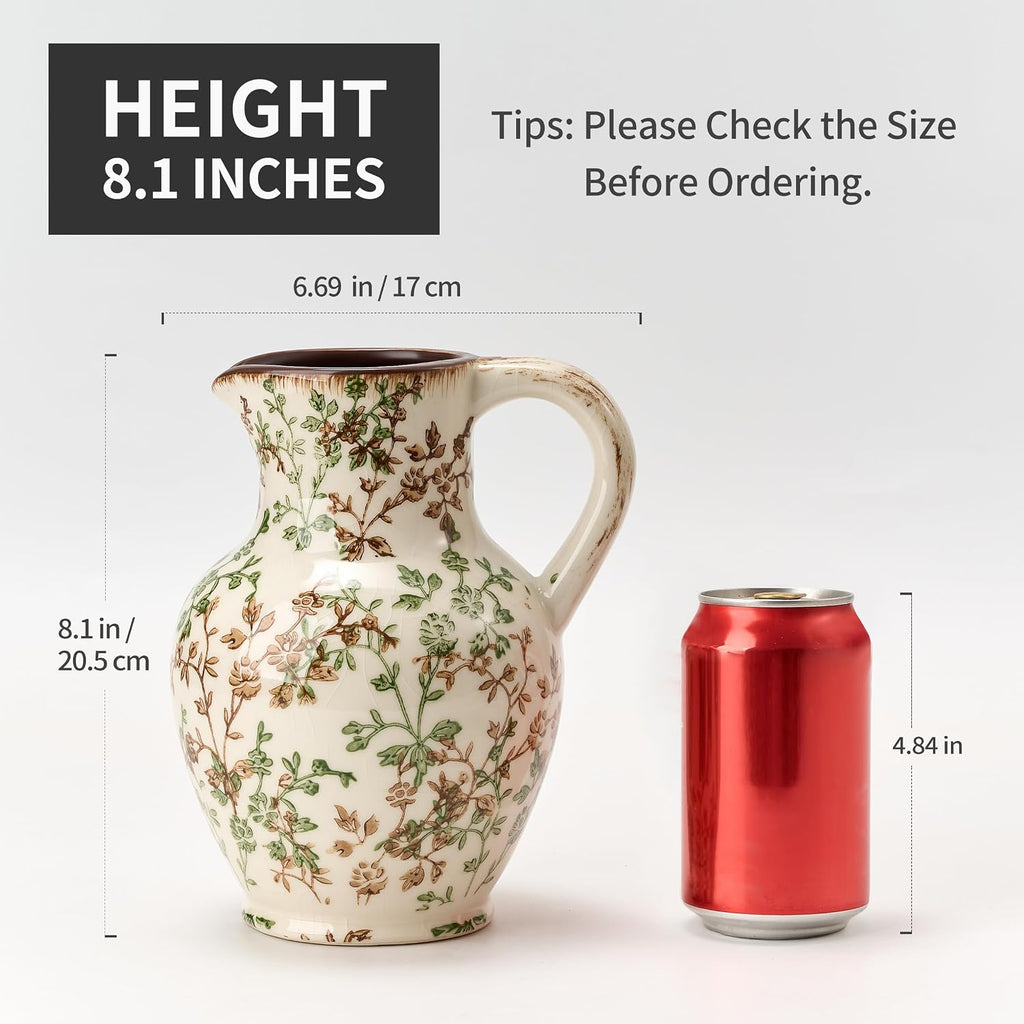 Ceramic Rustic Farmhouse Vase with Handle,‌Retro Flower Vase for Home Decor