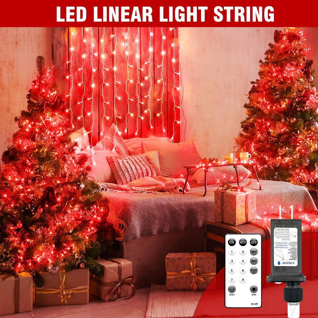 400FT Red LED Fairy Lights, Christmas String Lights with Remote, 8 Lighting Modes, Waterproof Plug-in Lights for Valentine, Halloween, Fireplace, Banister, Restaurant, Bar, Shop Display