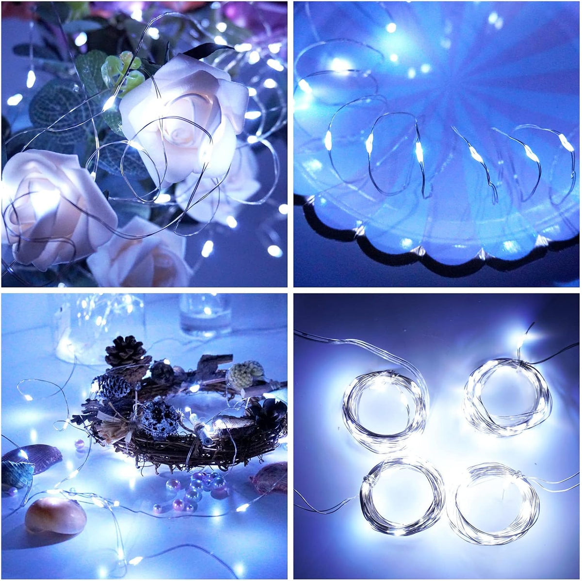 SmilingTown Fairy Lights Battery Operated Starry Firefly Silvery Wire String Lights 15 Pack 7.2ft 20 LED Jar Table Centerpiece for Wedding Christmas Halloween Party Decoration (Cool White)