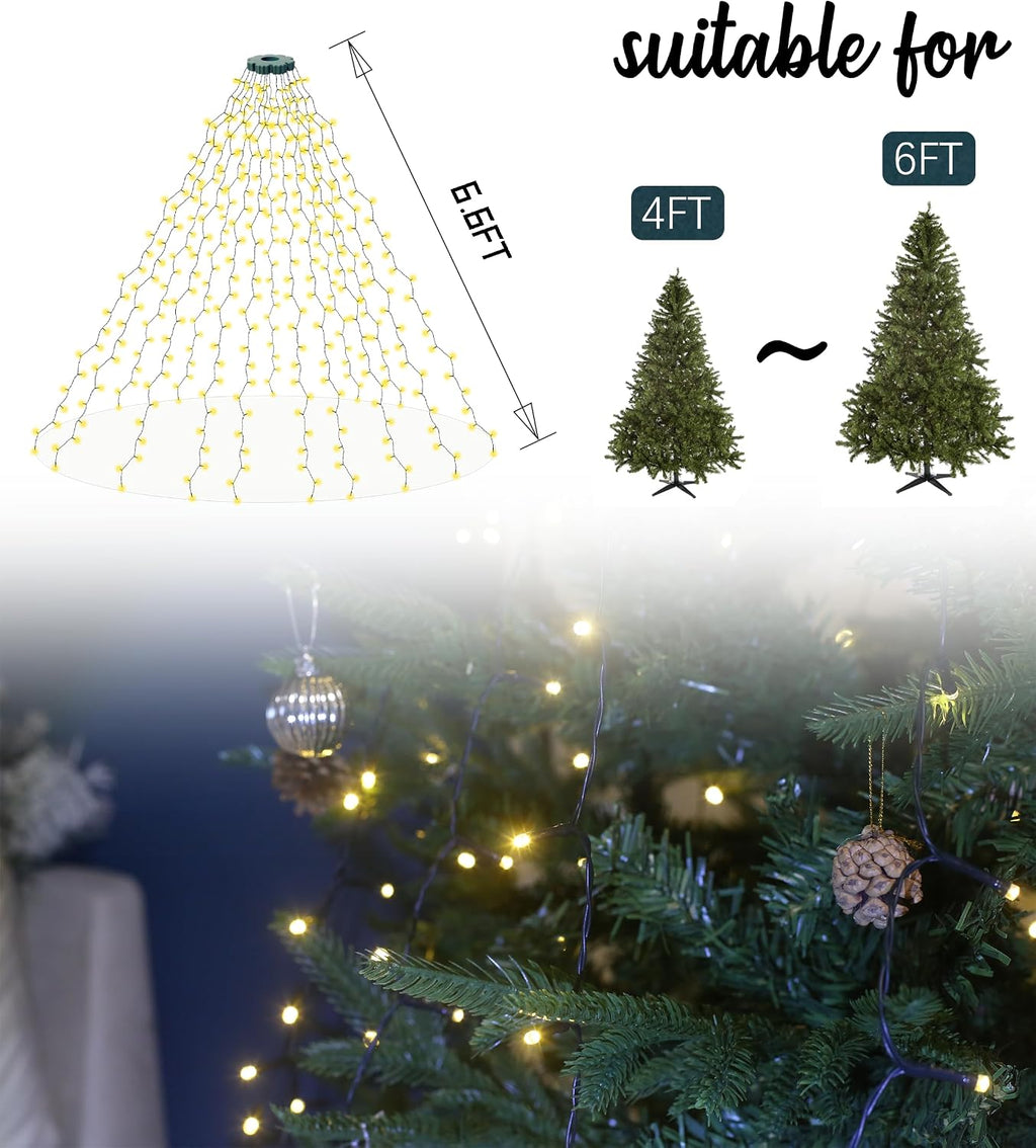 Flechllary Christmas Tree Lights, 280 LED Christmas Lights with 8 Light Modes，6.6FT x 16 String Lights with Timer&Memory Functions for Christmas Tree Decorations（Warm White）