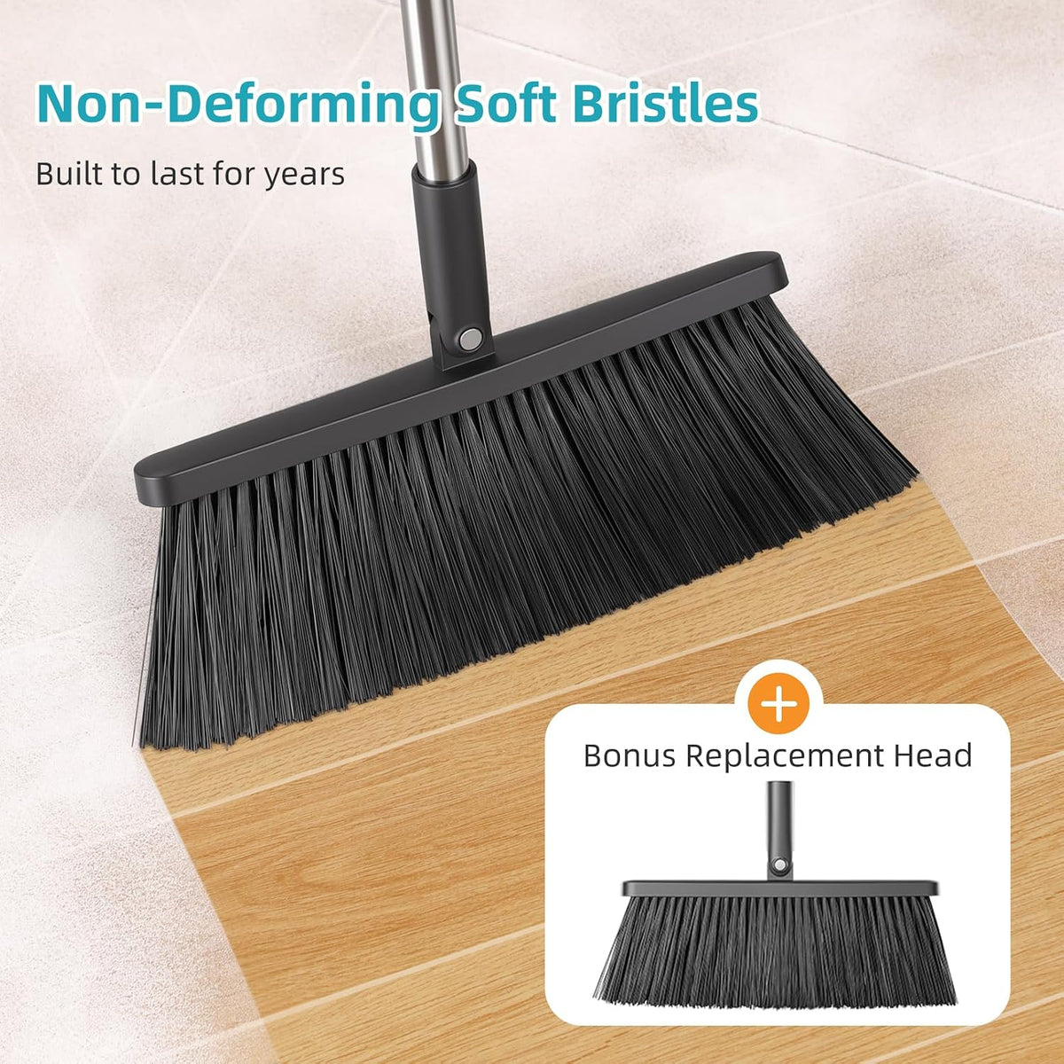 MOPALL Broom with Dustpan Combo Set with 53" Long Handle Inc 2 Broom Heads
