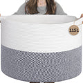 INDRESSME 115L Extra Large Woven Rope Blanket Basket Living Room, Navy
