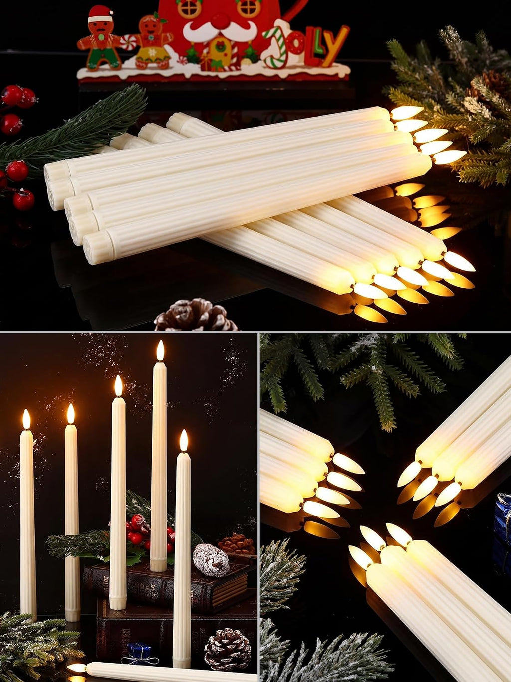 50 Pcs 11 Inch Flameless Taper Candles LED Candles Bulk, Roman Style, Ivory