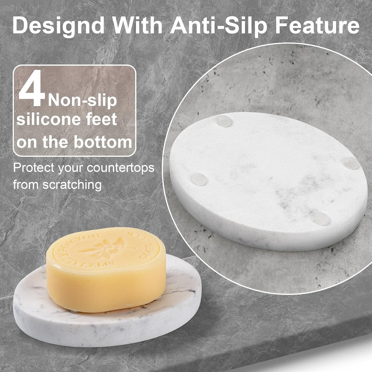 Mini Soap Dish Bathroom Resin Marble Look Bar Soap Holder for Shower Soap Tray for Kitchen Sink(Marble White)