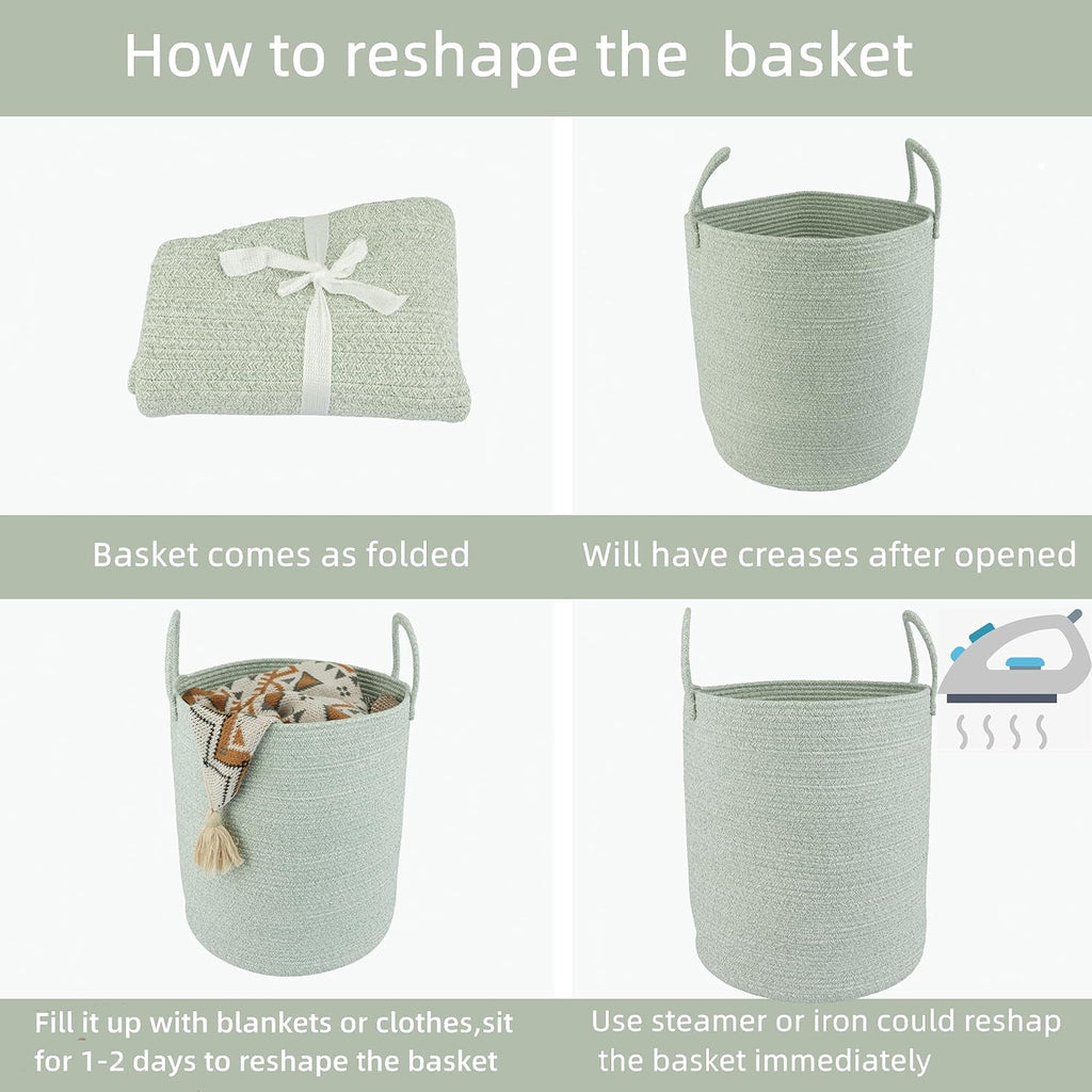 XUANGUO Cotton Rope Laundry Basket Hamper for Clothes,Large green