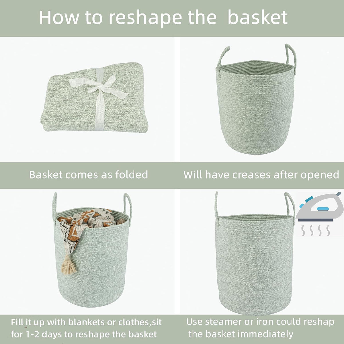 XUANGUO Cotton Rope Laundry Basket Hamper for Clothes,Large green