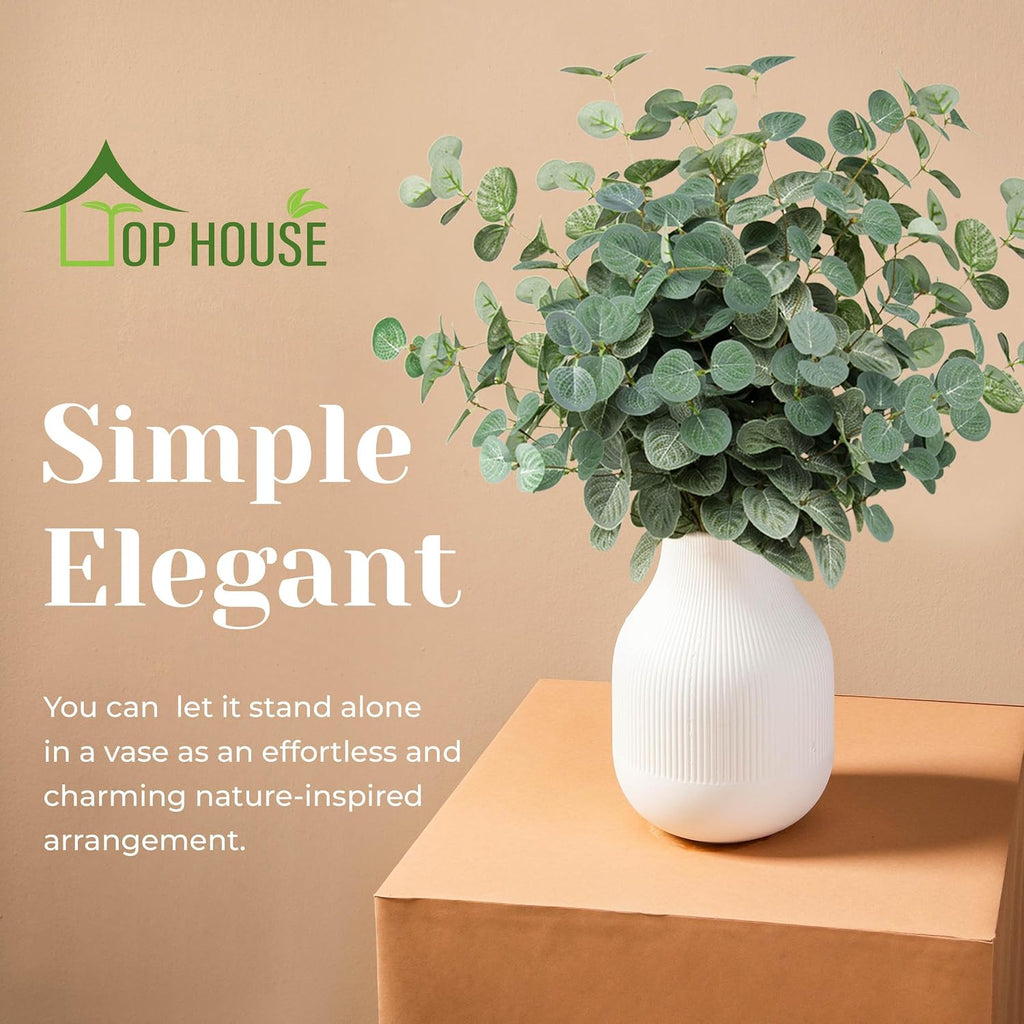 TOPHOUSE 6 Pack Artificial Silver Dollar Eucalyptus Stems for Vase Decor