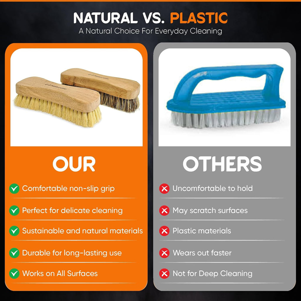 All-Natural Wooden Scrub Brush Set | Wooden Handle | Tampico and Palmyra bristles | Eco Friendly Cleaning Products | Pack of 2