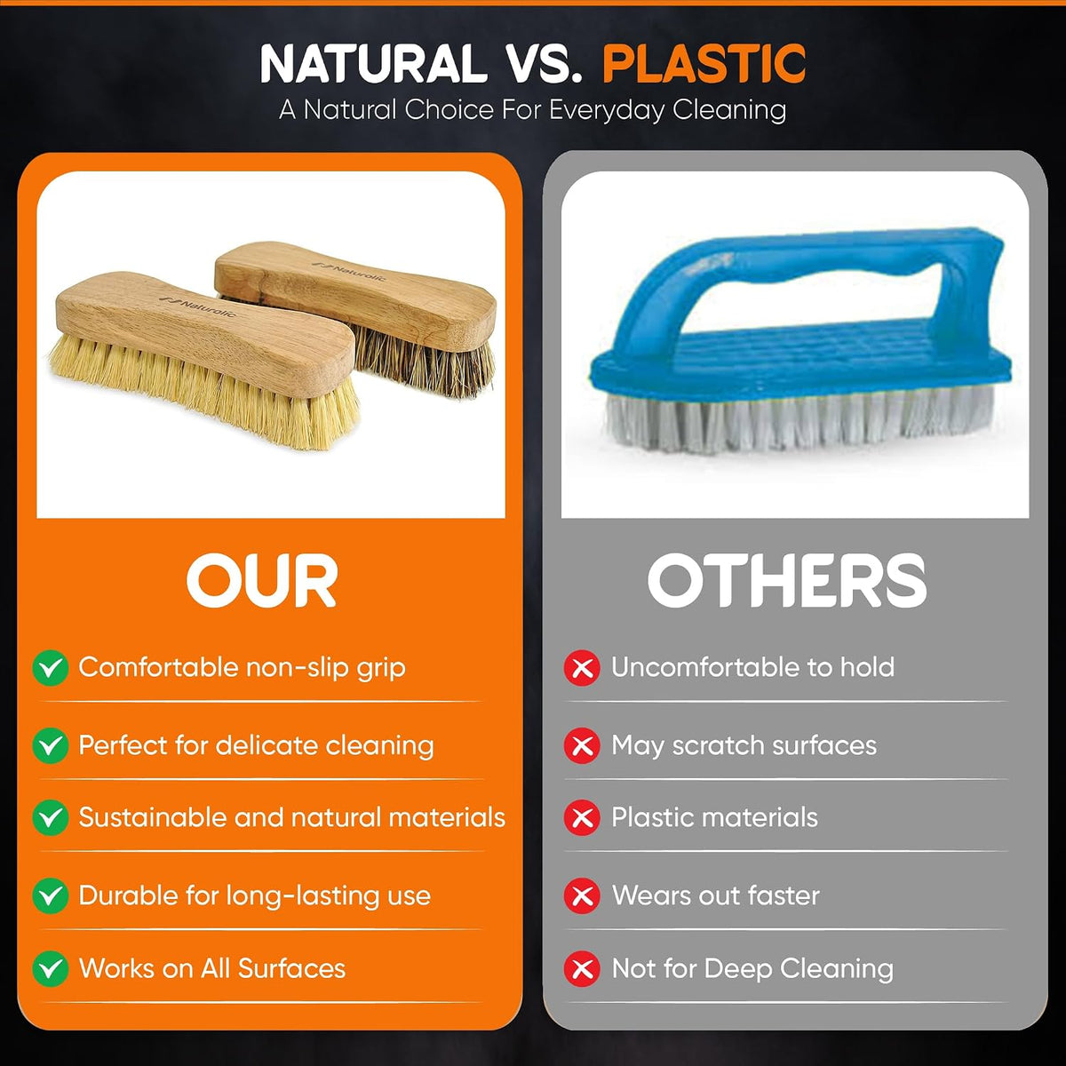 All-Natural Wooden Scrub Brush Set | Wooden Handle | Tampico and Palmyra bristles | Eco Friendly Cleaning Products | Pack of 2