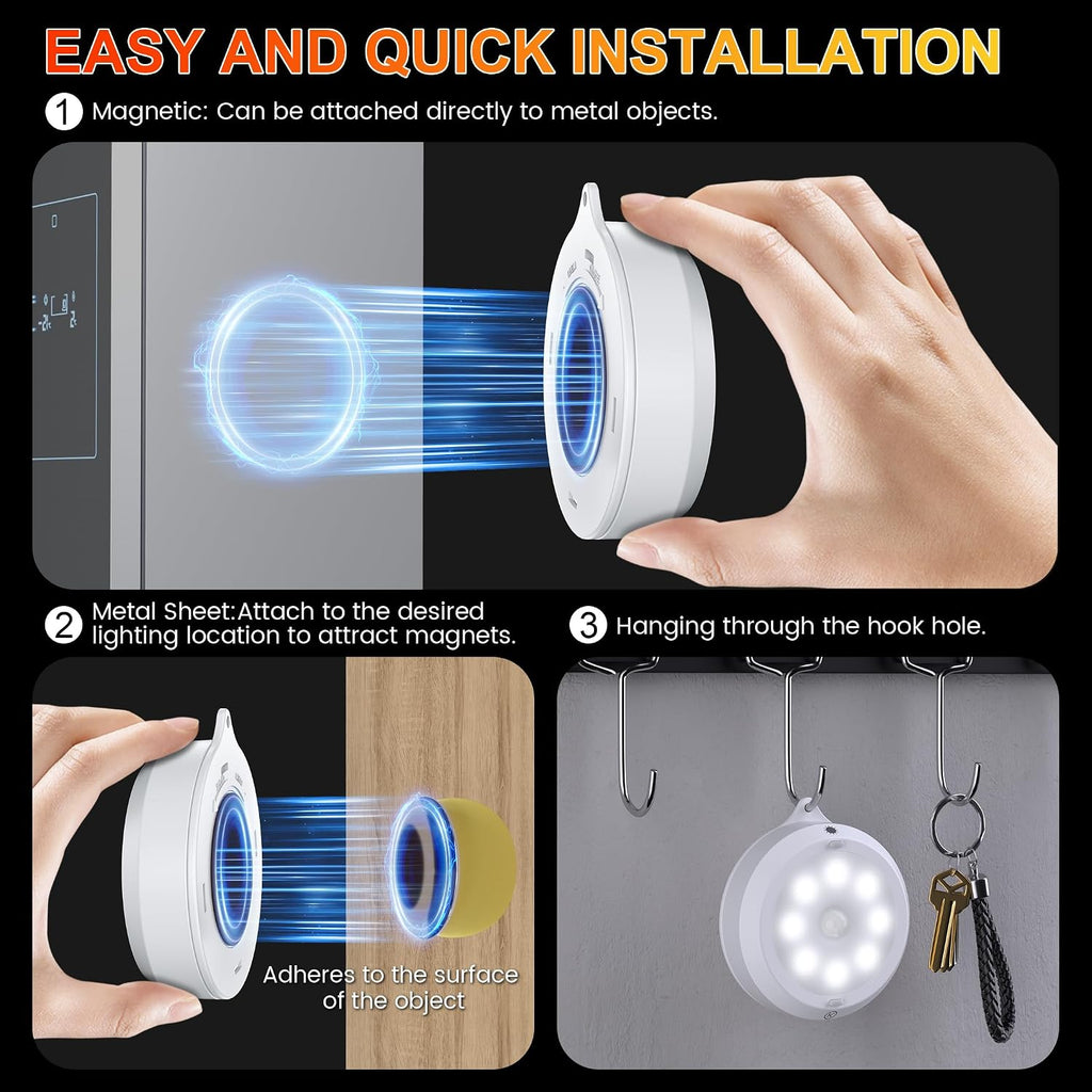 YiaMia Motion Sensor Under Cabinet Lights - 6 Pack, Indoor Smart Sensor Night Light, 3 × AA Battery Operated Wireless Stair Light, Dimmable Puck Lights Suitable for Kitchens, Wardrobes, Hallway