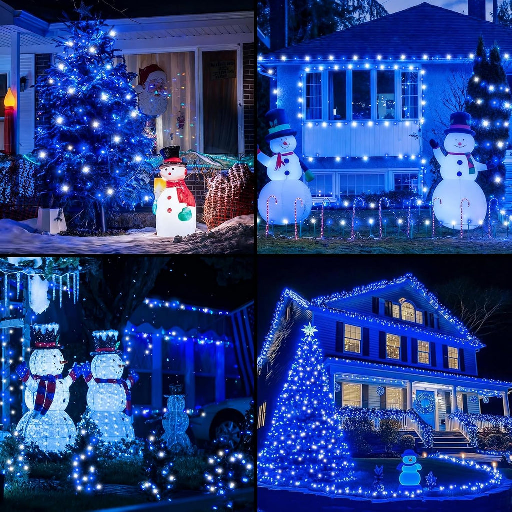 QITONG 165ft 500 LED Blue and White Christmas Lights Outdoor Waterproof, 8 Modes Christmas String Lights with Green Wire Indoor, Twinkle Tree Lights Plug in with Memory Timer
