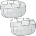 2 Pack Collapsible Laundry Baskets, Upgrade Pop Up Laundry Hamper with Convenient Bags, Foldable Laundry Basket Mesh Light Weight, Easy to Carry Clothes Hampers for Laundry, Dorm, Toys, Travel Grey