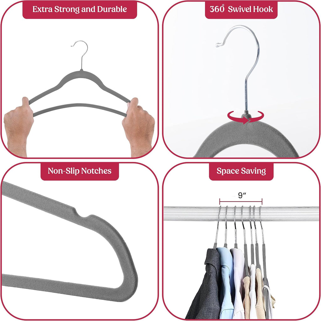 LDC Grey Velvet Hangers 30 Pack - Premium Non-Slip Clothes Felt Hanger