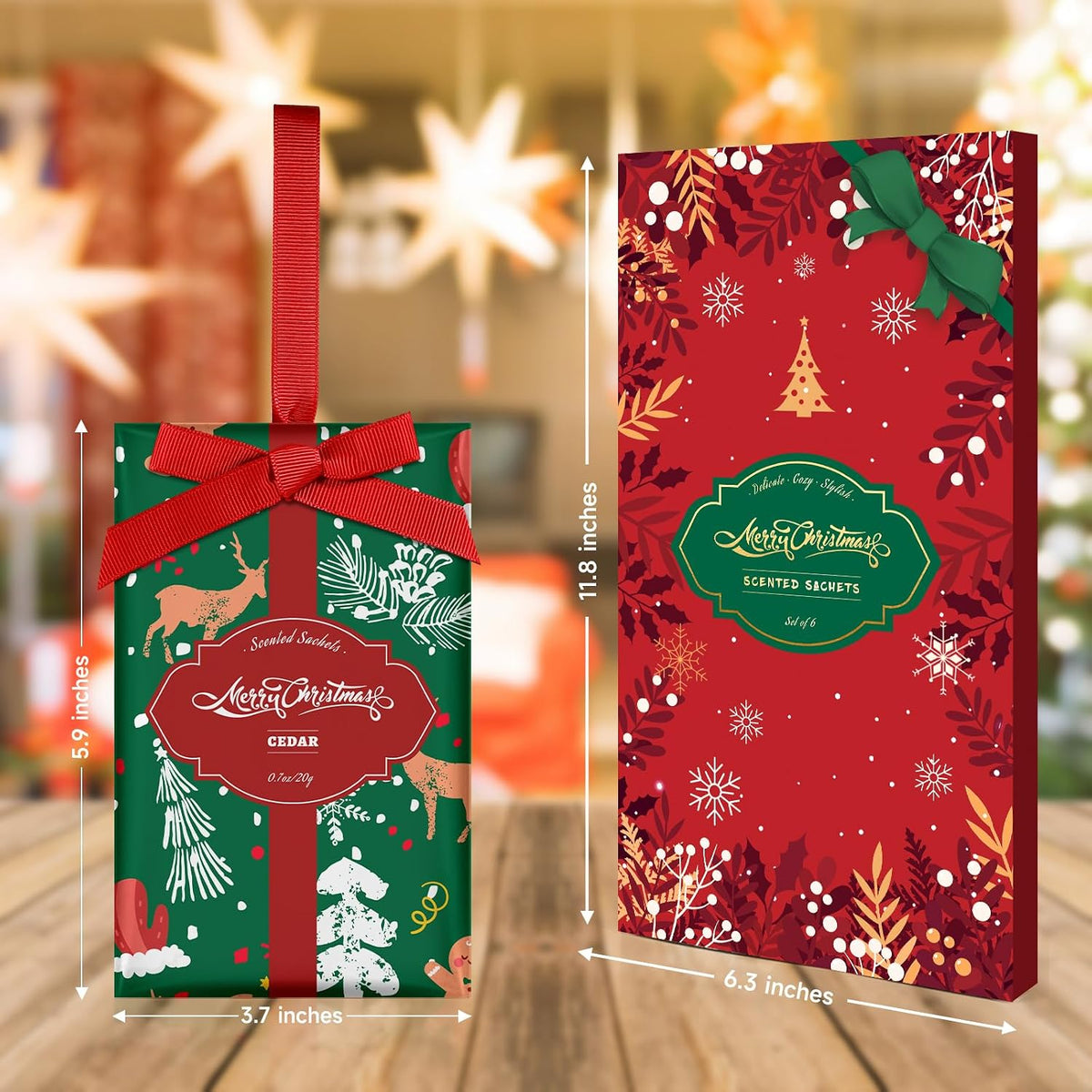 STRN Christmas Scented Sachets, 6 Large Hanging Sachet for Drawer & Dresser