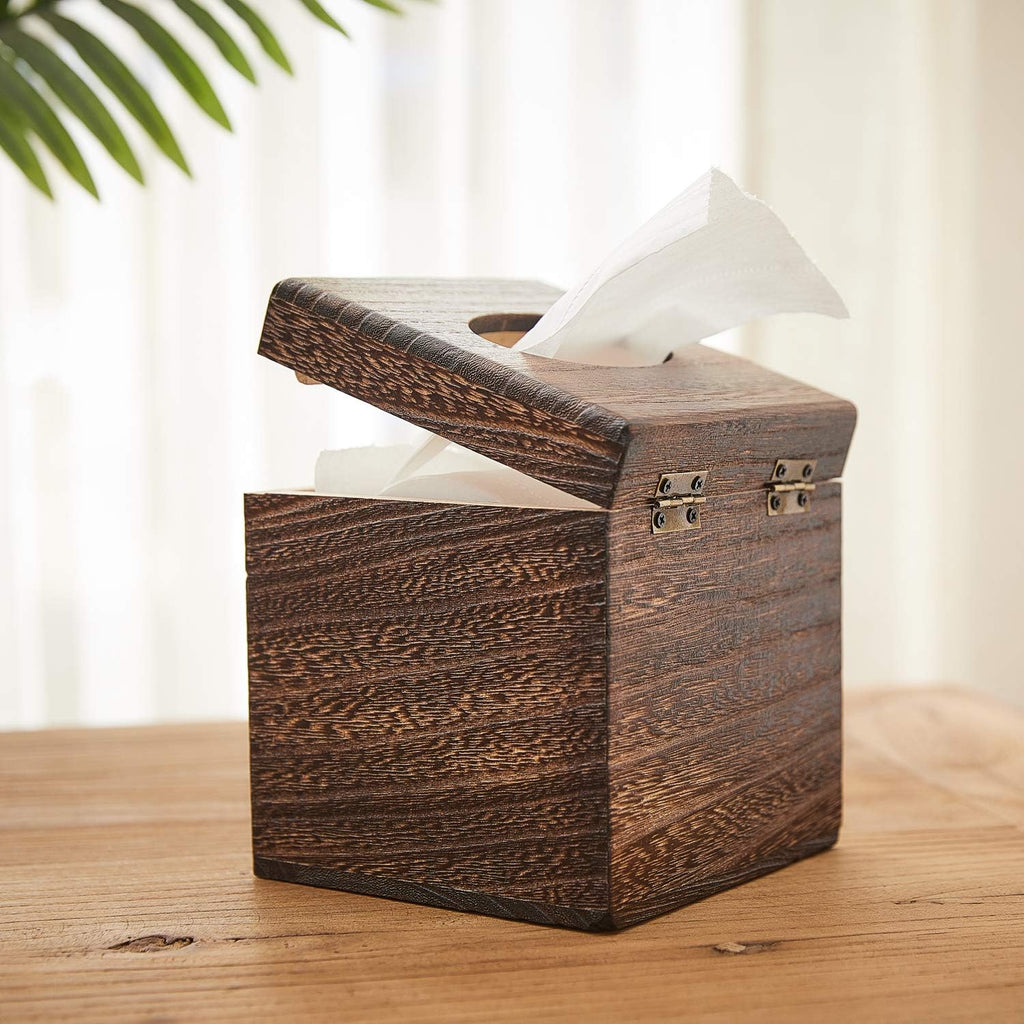 Wood Tissue Box Cover Decorative Square Facial Tissue Holder Napkin for Bathroom and Home Decoration