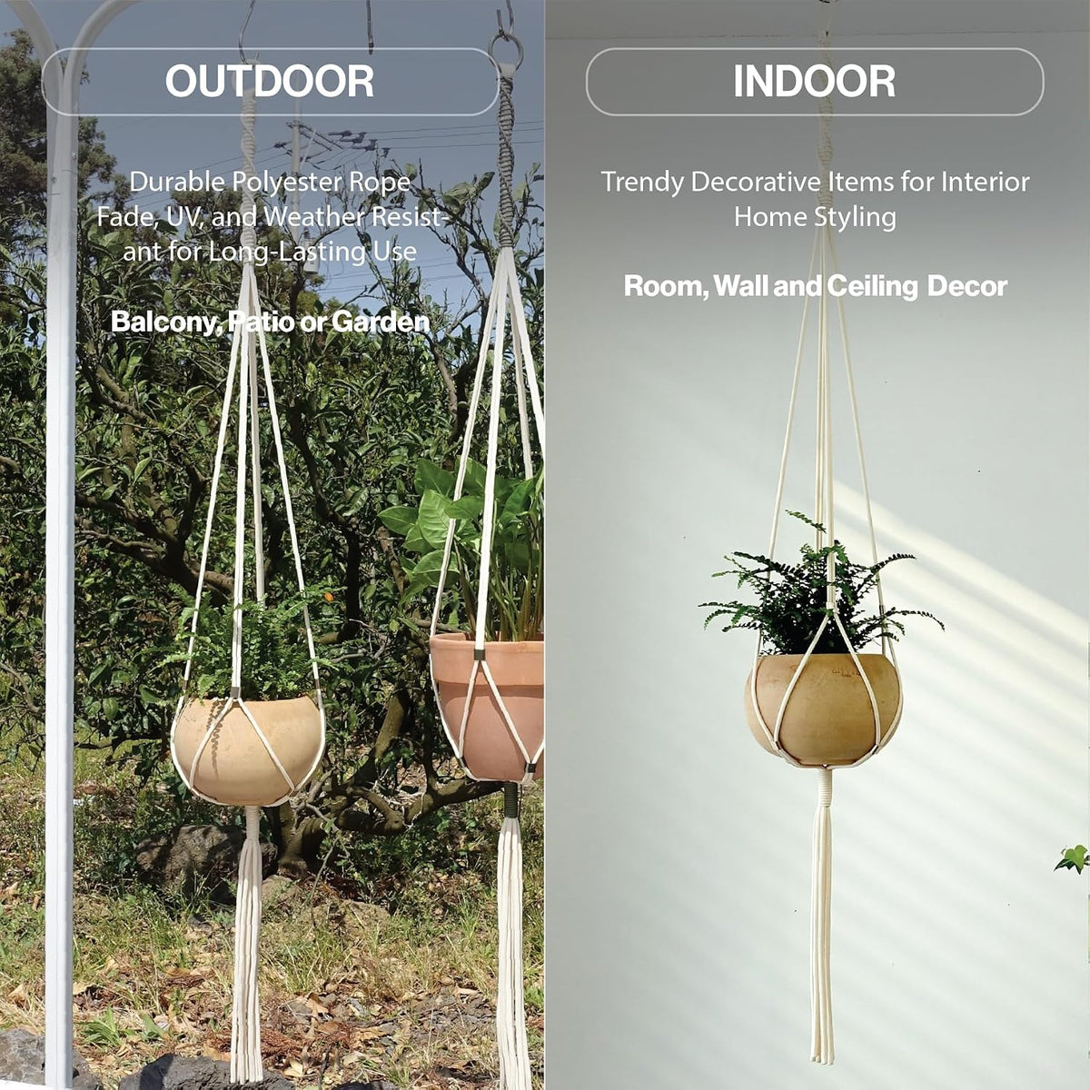 Macrame Plant Hanger Polyester Rope 42 Inch Outdoor Indoor Adjustable Hanging Planter for up to 10 Inch Plant Pot Modern Boho Home Decor (1, Ivory/Light Gold)