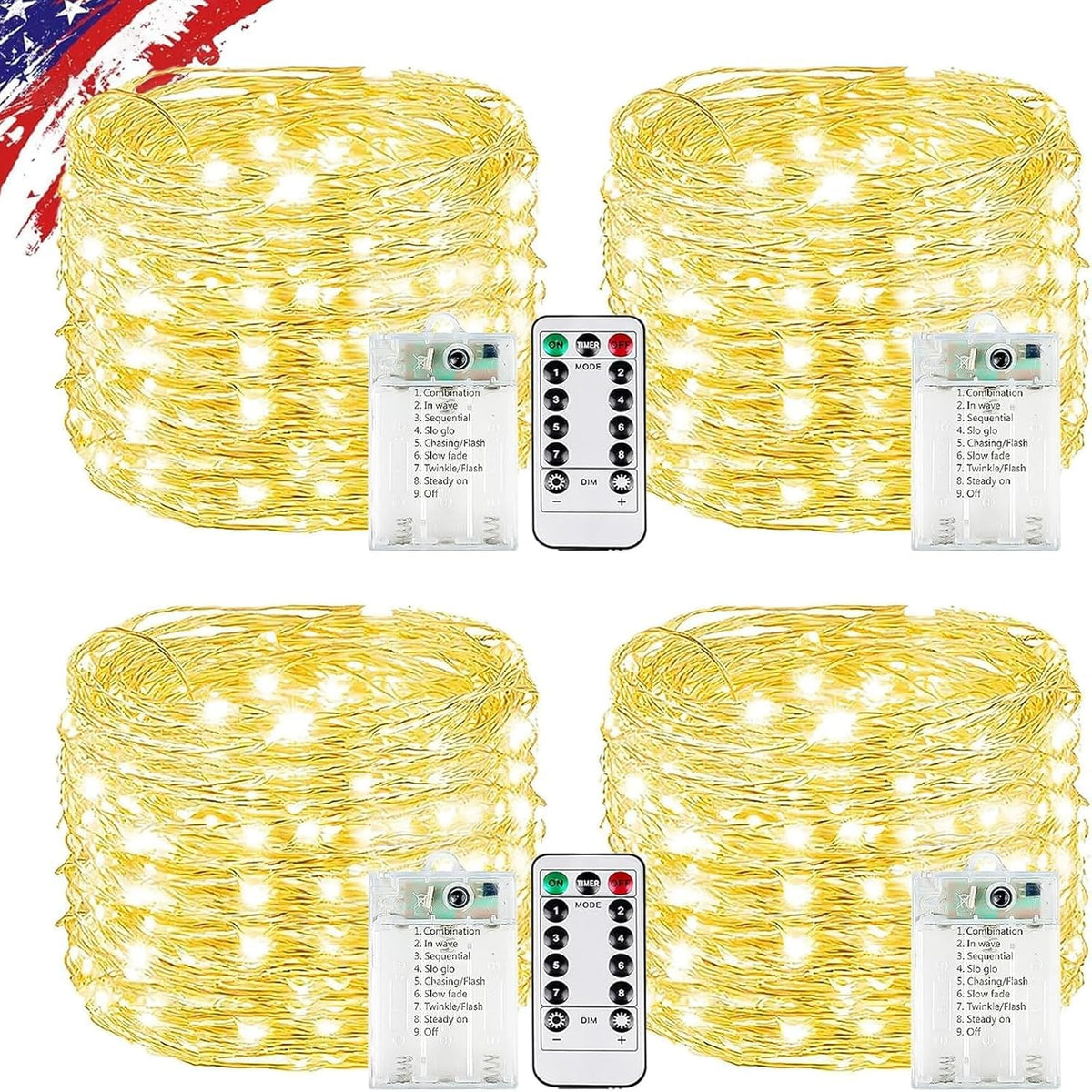 KAQ Fairy Lights Battery Operated with Remote, 4Pack 80FT 240LED Warm White