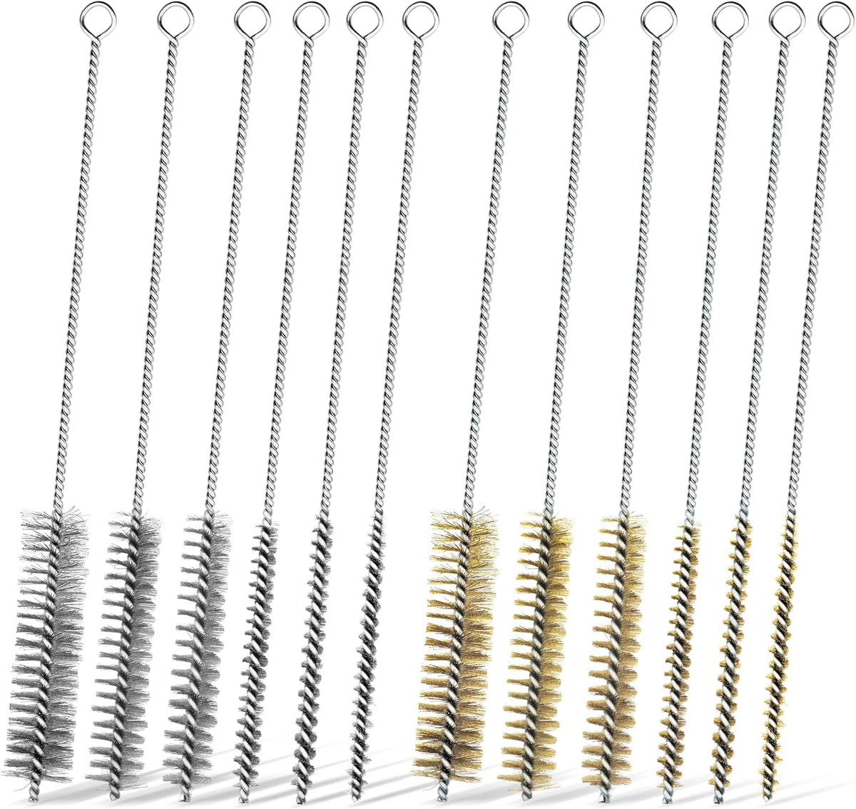 12Pcs Stainless Steel & Brass Wire Tube Brushes Bottle Brush Set