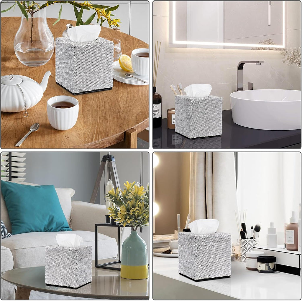 Sumnacon Tissue Box Cover Bling Square Tissue Box Holder，Magnetic Bottom