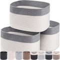 CHAT BLANC Cotton Rope Baskets for Organizing, Shelves, Toys, Storage, Shoe, Bathroom, Laundry, Towel, Nursery, Home Decor, Blanket, Cloth Woven Bins Fabric (Dark Gray & Creamy White7, 15"x10"x9")