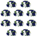 10Pcs Artificial Rose Balls for Centerpieces (Navy Blue & White)