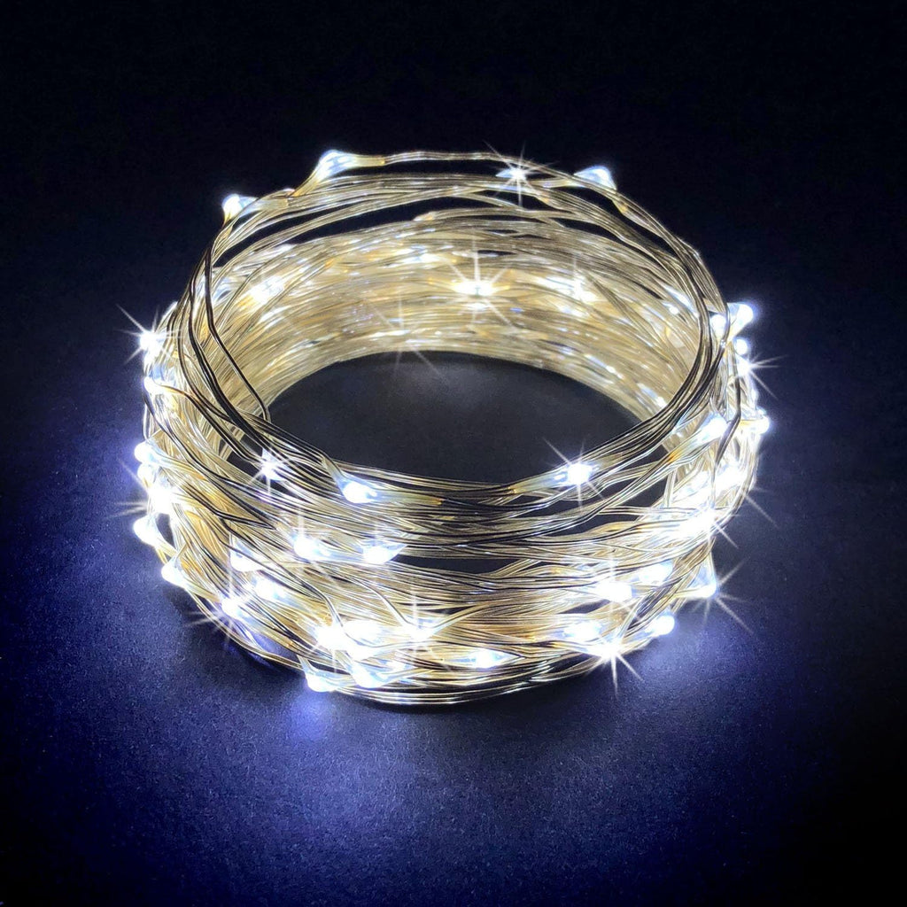 100 LEDs Cold White Color String Lights on Silver Wire for Indoor and Outdoor 32 Feet Firefly Starry Fairy Lights for DIY, Christmas, Holidays, Party, Bedroom and Centerpieces