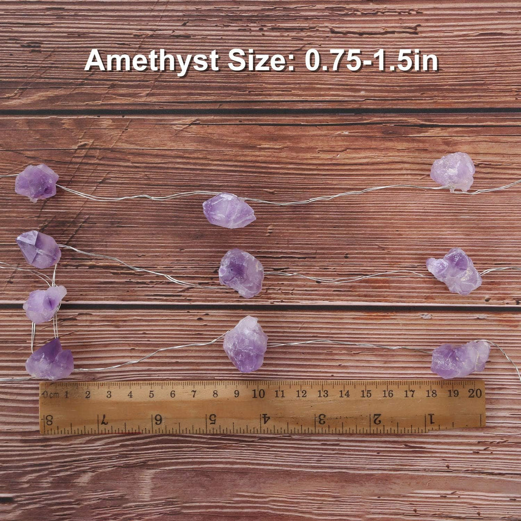 Natural Amethyst Decorative Lights Crystal Indoor String Lights Raw Stones 8.5feet 20LEDs with Remote Control, Hanging Healing Reiki Ornaments Battery Operated for Room Wedding Valentines Day Decor