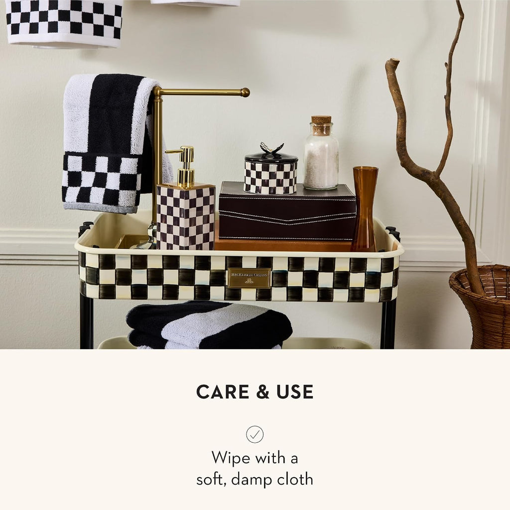 MACKENZIE-CHILDS Glass Soap Pump, Black-and-White Courtly Check