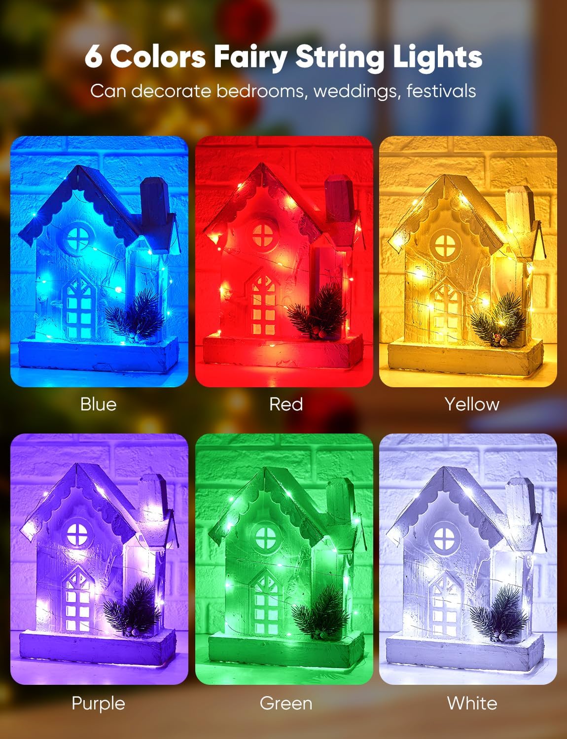 Brightown 14 Pack Fairy Lights Battery Operated for Xmas Decor, 6 Colors