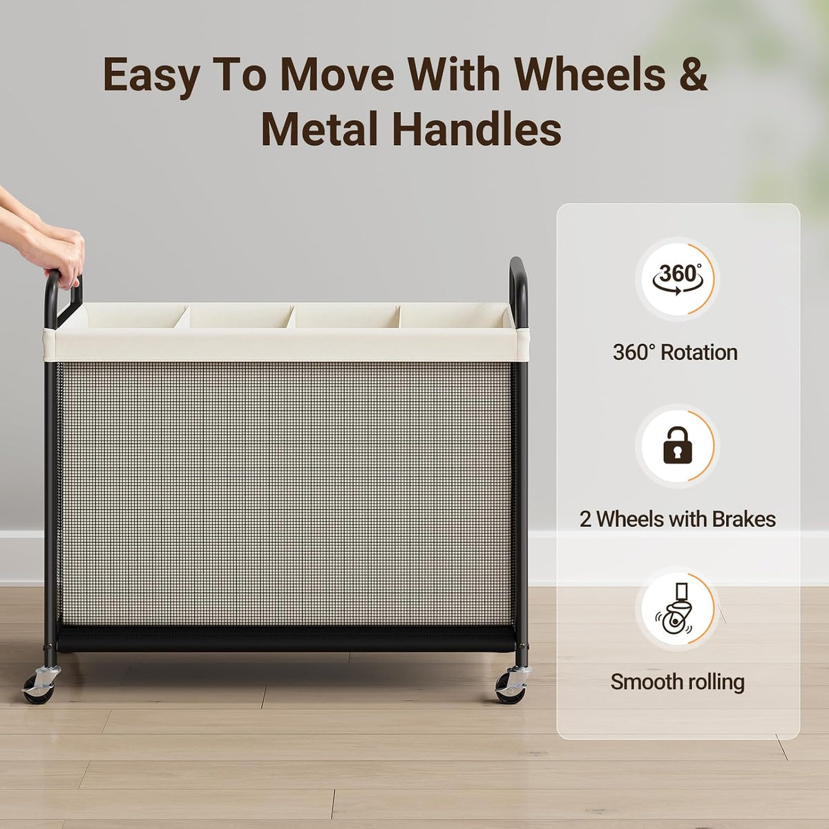ELYKEN Laundry Hamper 4 Section, 140L Rolling Laundry Sorter with Wheels