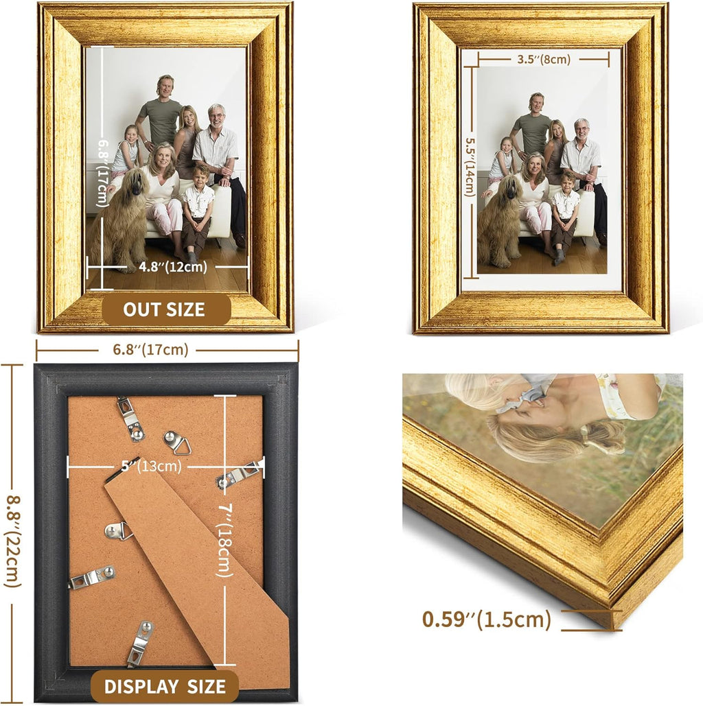 SYNTRIFIC 5x7 Picture Frame Set of 6, Vintage Gold Photo Frame, Home Decor
