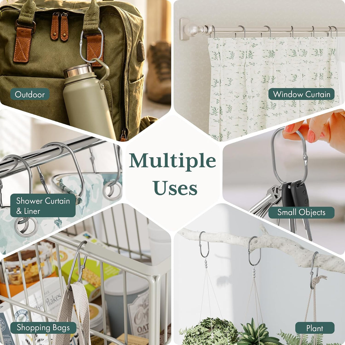 Bathway Shower Curtain Rings, Shower Curtain Hooks Chrome Shower Rings Rust Proof, Anti-Drop Shower Rings for Curtain, 12Pcs Shower Hooks for Shower Curtain Rod Oval Bathroom Curtain Rings